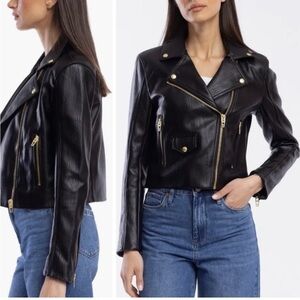 Blank NYC  Black Faux Leather Moto Jacket with black Hardware sz S